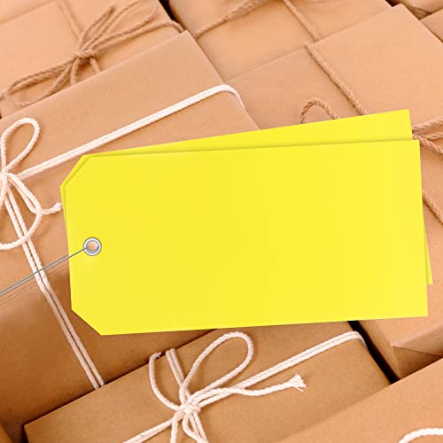 200 Pieces Tags With Wires Attached 6 1/4 x 3 1/8 Shipping Tags #8 Plastic Hang Tags For Labeling Wire Tags Write On Large Heavy Duty Tags Repair Tags For Equipment Car Parts Inventory Garage (Yellow) - Thumbnail 7