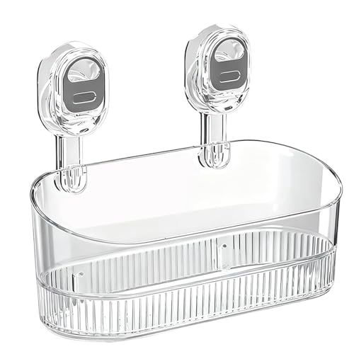 2026 New No-Drill Bathroom Suction Storage Box Large Capacity Strong Load-Bearing Suction Cup Storage Rack with Drain Holes Multi Functional Wall-Mounted Organizer for Home Bathroom (1 White)