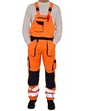 LABEL APPAREL Men's Hi Vis Bib & Brace Workwear Dungarees Adjustable Straps Work Dungarees For Men, Orange/Navy Colour, Size- M