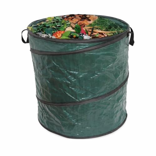Pop Up Garden Waste Bag Heavy Duty Foldable Garden Sack with Steel Spring Frame Reusable Outdoor Leaf Bag for Grass Weeds & Garden Debris (H 58 cm x Dia 45 cm)