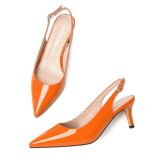 Image of NUMALEO Slingback Heels for Women Pointed Close Toe Kitten Heels Patent Pumps Dress Party Comfy Heeled Sandals Stiletto 2.5 Inch Dress Shoes