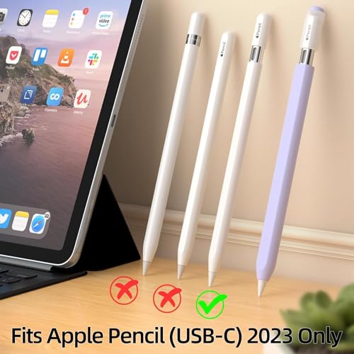 Image of Pencil Case for Apple Pencil (USB-C) 3rd Generation Silicone Protective Cover Sleeve, Supports Magnetic Attachment 3rd Gen (Light Purple)