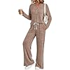LILLUSORY Womens 2 Piece Lounge Sets Winter Outfits 2025 Sweatsuit Matching Pjs Airport Vacation Travel Fall Pajamas Fashion Coffee Brown M