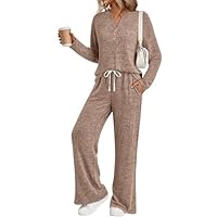 LILLUSORY Womens 2 Piece Lounge Sets Winter Outfits 2025 Sweatsuit Matching Pjs Airport Vacation Travel Fall Pajamas Fashion Coffee Brown M