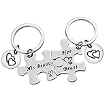 Funny Couple Matching Keychain Gift His Beauty Her Beast Puzzle Keyring Set Valentines Day Jewelry His and Hers Keychain Birthday Anniversary Wedding Gift for Husband Wife Christmas Key Chain Gift