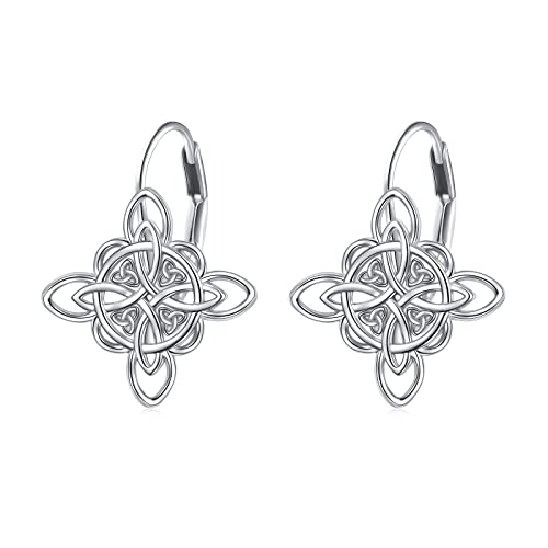 S925 Sterling Silver Celtic Knot Earrings for Women Irish Good Luck Drop Dangle Hook Earrings