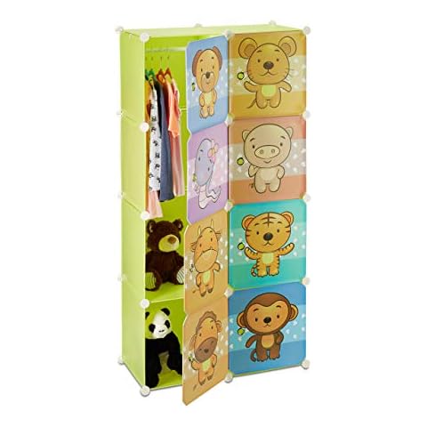 Relaxdays Estantería Infantil con diseño de Animales, de plástico, con Puertas, Multicolor, 37x74x145 cm Cover