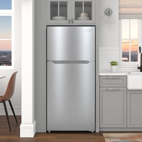 Image of KoolMore 28 Inch 14 Cu Ft Top Freezer Refrigerator, Stainless Steel, Freestanding Full Size Fridge Freezer for Home Kitchen or Garage