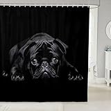 Dog Printed Bath Curtain Cute Pug Dog Shower Curtain 3D Animal Theme Waterproof Bathroom Curtain for Stalls Bathtubs Room Decor Lovely Pet Dog Pattern Curtain with 12 Hooks Black 72Wx72L
