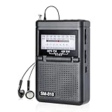 SEMIER Personal AM FM SW Pocket Radio Portable, Small Shortwave Transistor Radio with Best Reception, Support TF Card USB, 1200 mAh Rechargeable Battery and Stereo Earphone Jack for Jogging, Walking