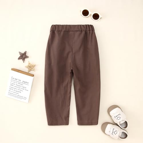 IZYJOY Toddler Boy Pants Solid Color Loose Pants with Pockets Kids Casual Elastic Waist Baggy Trousers 2-7 Years3