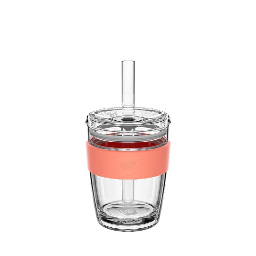 KeepCup Cold Cup - Longplay Double wall Glass Ice Coffee Tumbler with Lid and Straw - 12oz (340ml) - Californian Shrimp