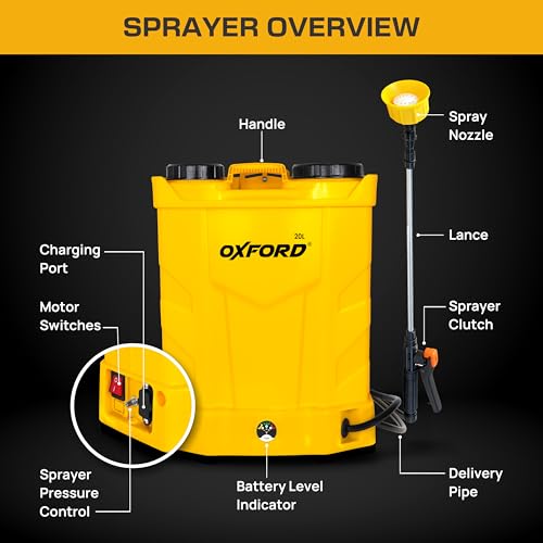 Image of Tomahawk Oxford SIN-2031 20L Battery Operated Agricultural Sprayer | 12V Motor & 12Ah Battery | Electric Farm Sprayer Pump with Adjustable Lance, 3 Nozzles & Backpack Strap