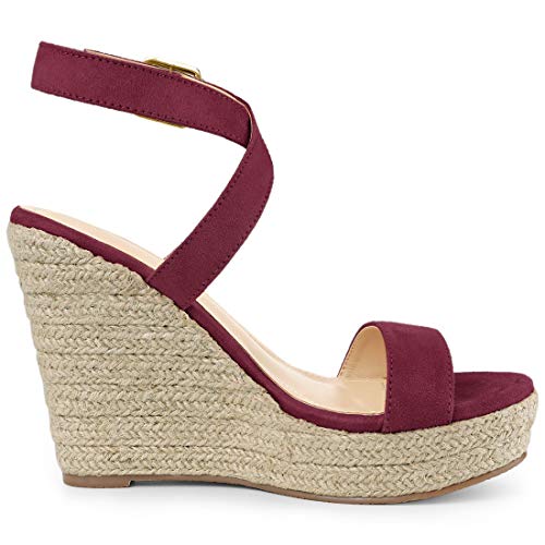 Allegra K Allegra K Women's Slingback Crisscross Espadrille Wedges Heel Burgundy 07.5 M US