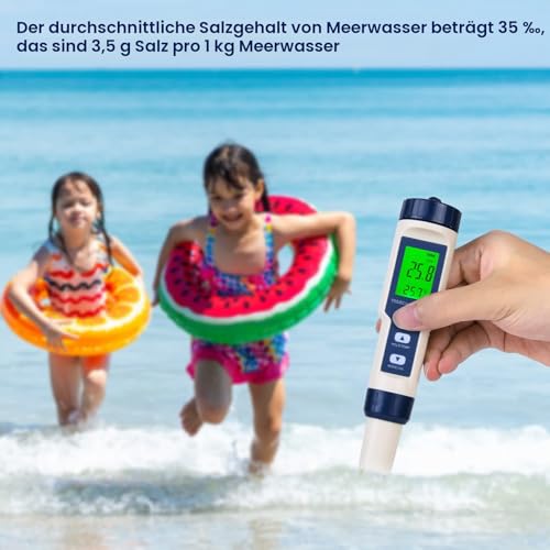 Foto von Flintronic 5-in-1 PH Messgerät, PH/TDS/EC Temperaturtester mit Hintergrundbeleuchtung, 0-14 pH-Bereich, ±0,1 Genauigkeit für Pool, Trinkwasser, Schwimmbad und Aquarium - Blau