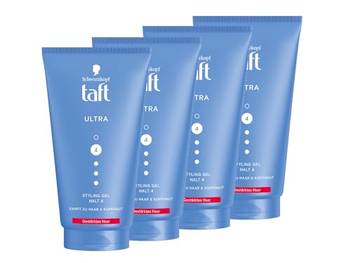 Schwarzkopf Taft Gel Ultra Styling (4 x 150 ml), gel para cabello fortalecido con sujeción ultrafuerte, suave para el cabello y el cuero cabelludo, vegano, gel de peinado