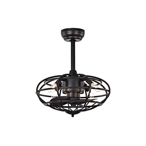Warehouse of Tiffany CFL-8478S MB Monti Matte Black 18-Inch 3-Blade Fandelier with Caged Metal Frame (Includes Remote) Ceiling Fan