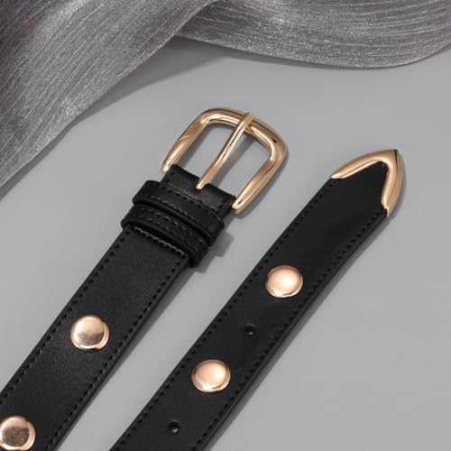 Studded Belt for Womens Leather Belts for Jeans Dress Thin Ladies Punk Gothic Waist Belt Vintage4