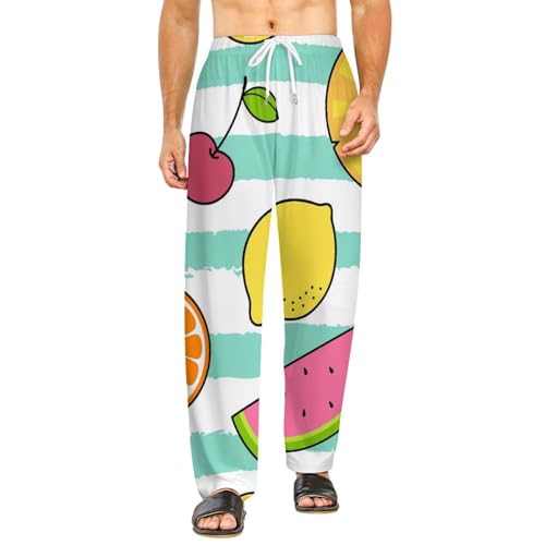 Bas de pyjama femme long en coton pantalon de nuit imprimé fruits taille S