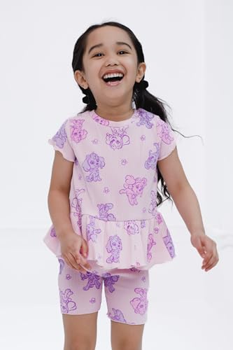 Image of Paw Patrol Ribbed Peplum T-Shirt and Shorts Outfit Set Newborn to Little Kid Sizes (0-3 Months - 7-8)