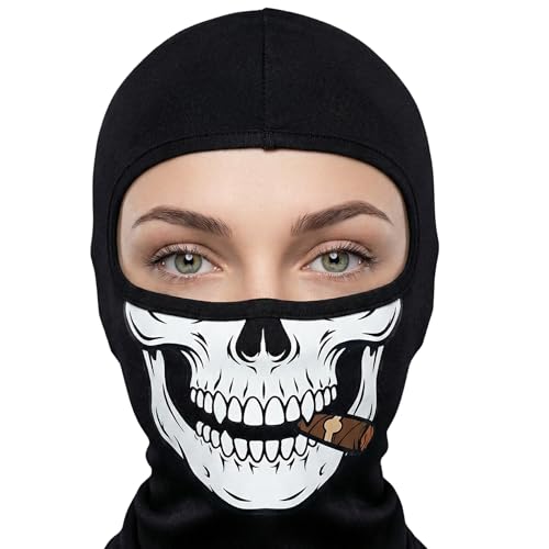 Unisex Çok Desenli Balaklava Yüz Maskesi - Motosiklet, Kayak, Kış Sporları için Nefes Alabilir Esnek Kumaş Kar Maskesi - Palyaço, Joker, İskelet, Sakallı Puro Grafik Seçenekleri (İskelet)