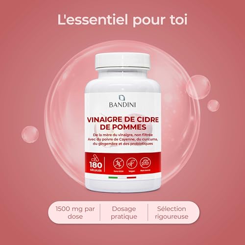 Bandini® Complexe Vinaigre De Cidre 1860mg Avec Mère - 180 Gélules Vegan - Enrichi en Probiotique Flore Intestinale, Gingembre, Piment de Cayenne, Curcuma - Apple Cider Vinegar Complex Diet - 2 mois – Image 5