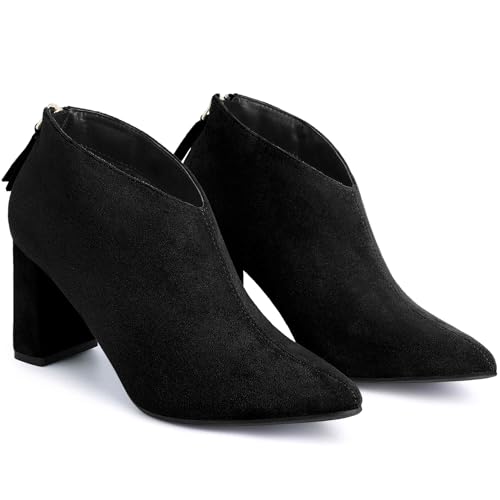 Perphy Pointed Toe Cutout Block Heel Ankle Booties for Women Black 6.5 UK/Label Size 8.5 US