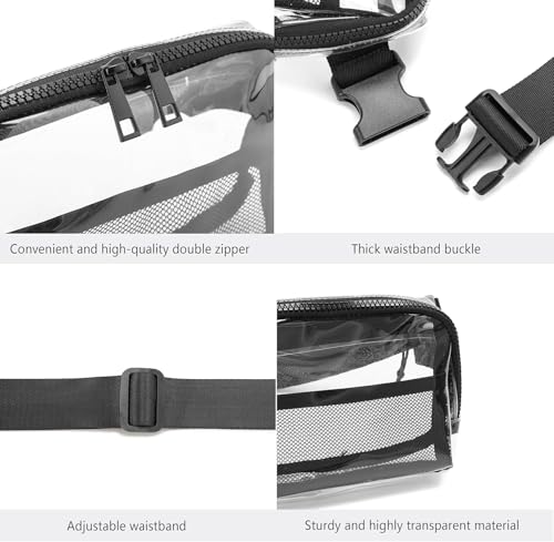 Image of Clear Belt Bag Stadium Approved for Women Men - Fanny Pack With Adjustable Strap, Crossbody Waist Bag for Concerts, Sports, Travelling, Hiking, Running (Black-2)