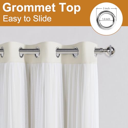 Image of DWCN Ivory Blackout Curtains with Sheer Overlay with Tiebacks 63 Inch Long | Mix & Match Double Layer Window Panels for Bedroom Living Room Drape, Grommet Top, 38 inch Wx63 inch L, Set of 2