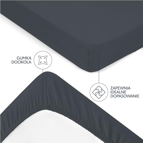 Prześcieradło Dreamzie 120x200 cm, 100% bawełna Premium Jersey, wysokość materaca do 22 cm, hipoalergiczne, Oeko-Tex, ciemnoszary