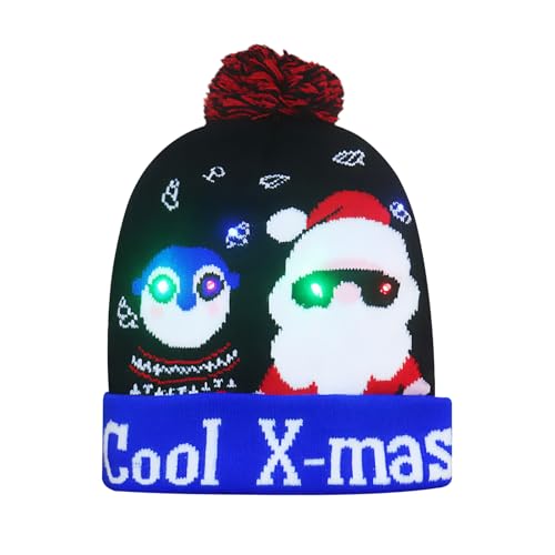 Lunaanda LED Weihnachtsmütze, Unisex Strickmütze mit...