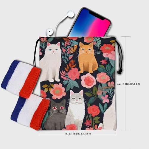 Image of Nerxy Floral Cats Gymnastics Grip Bag - Pet Drawstring Grip Pouch for Gymnasts, Flowers String Bag, Adjustable Gym Drawstring for Travel Sports
