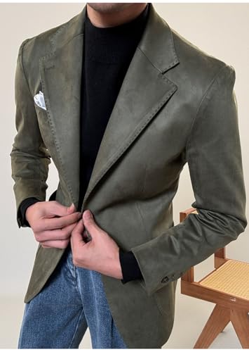 Mens Suede Blazer Classic Suit Jacket 2 Buttons Suede Faux Leather Sport Blazer Coat4
