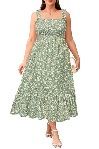 Plus Size Summer Dress - Sun Boho Beach Casual Floral Spaghetti Strap Sleeveless Long Maxi Dresses4