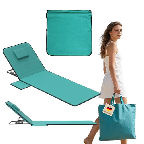 Huracan Esterilla de playa plegable, ligera, respaldo ajustable en 5 niveles, con almohada y compartimento de almacenamiento, portátil, tumbona de playa, plegable, para camping, color azul