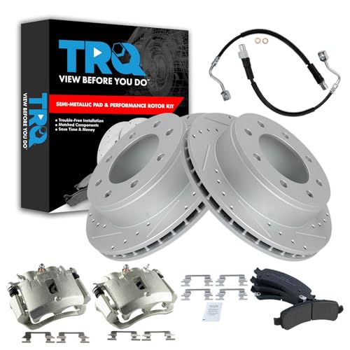 Image of TRQ Brake Pad & Rotor Kit Performance Semi-Metallic Compatible with 2003-2010 Chevrolet Express 2500 2011-2012 Express 3500 GMC Savana 2500 2007-2012 Savana 3500