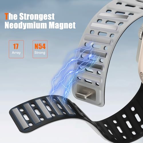 Tasikar Clip Magnetic Bands Compatible with Apple Watch 49mm 46mm 45mm 44mm 42mm Silicone Waterproof Breathable Loop Strap for iWatch Ultra1/2/3 SE Series 11 10 9 8 7 6 5 4 3 2 1, Grey-Black by Tasikar - Used condition - Image 5
