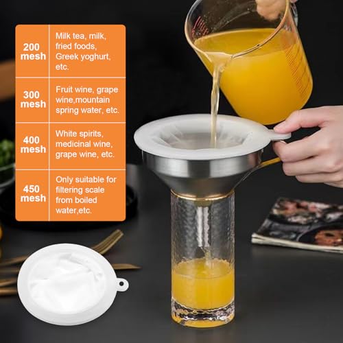 Lot de 4 Tamis en Nylon 200/300/400/450 Microns, Filtre Alimentaire Multiusage, Passoire à Mailles Fines pour Jus, Lait, Vin, Café – vue 6