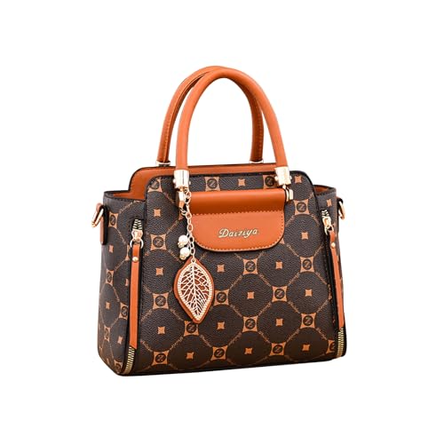 CORIOS Bolsa feminina elegante de couro PU bolsa tiracolo feminina bolsa mensageiro moderna bolsa de alça superior, Café e amarelo terra, Large
