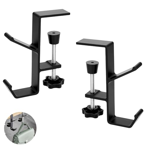 Gancio per Cuffie con Doppi Ganci, 2 Pezzi Supporto per Cuffie da Tavolo, Supporto per Cuffie, Staffa Regolabile, Staffa per Scrivania da Ufficio, Per Appendere le Cuffie e una Piccola Borsa, Nero