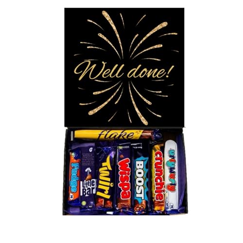 Well done Gift Sweet Box Birthday Chocolate Gift Box Hamper - 8 Full Size Bars Dairy Milk Crunchie Boost Chocolates Present