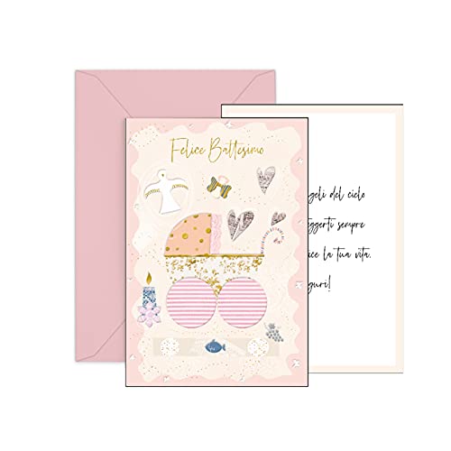 ARKRAFT Biglietto auguri battesimo bambina rosa con frase di auguri 17...