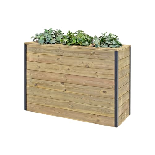 Hortalia Nidum Jardinera de Madera tratada con Sistema de autorriego – Capacidad 108 L – Interior y Exterior (110x40x80)