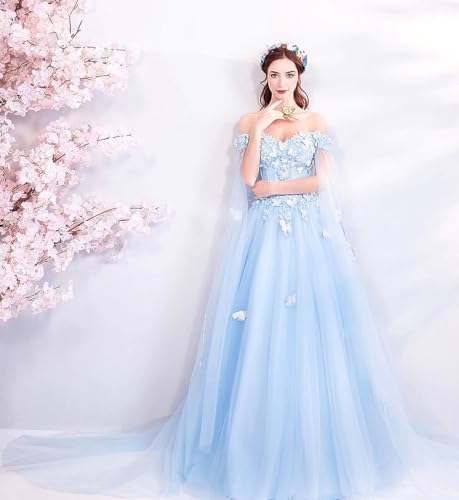 WDBFY Off The Shoulder Quinceanera Dresses Ball Gown with Cape Puffy Butterfly Prom Party Gowns Long Beaded Sweet 16 Dress3