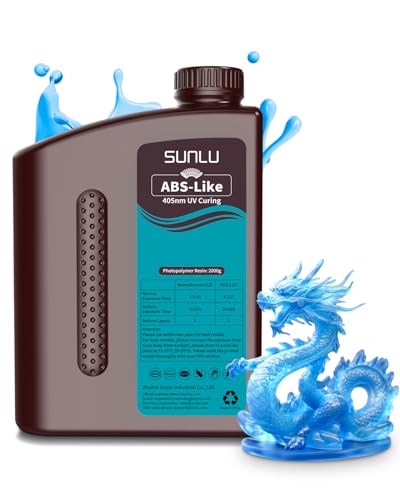 Image of SUNLU 2000G ABS-Like 3D Printer Resin, 405nm UV Curing Photopolymer Rapid 3D Resin for 2K 4K 6K 8K LCD /DLP /SLA 3D Printers, Non-Brittle & High Precision & Low Shrinkage, Clear Blue 2KG