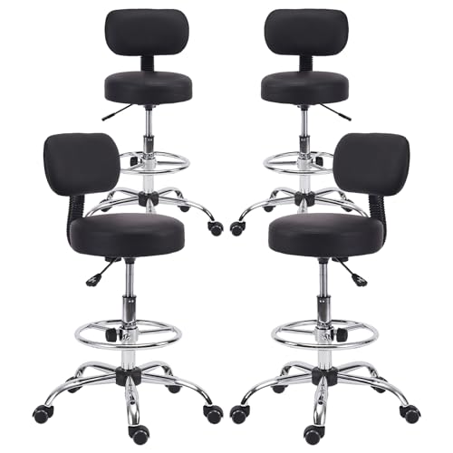 Drafting Stool Chair with Back, Adjustable Foot Rest Backrest Swivel Rolling Stool, Multi-Purpose Office Desk Chair, Thickened Seat for Home Bar Spa Kitchen Shop 4pack