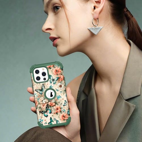 Hocase for iPhone 15 Pro Case, Heavy Duty Shockproof Protection Soft Silicone Rubber Bumper+Hard Plastic Hybrid Protective Case for iPhone 15 Pro 6.1" 2023 - Teal Green Butterflies by Hocase - Used condition - Image 6