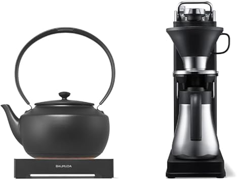 BALMUDA Combo Pack MoonKettle Black & The Brew | Electric Kettle with Temp Control & Automatic Pour Over Coffee Maker
