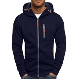 Mens Hoodies Casual Fleece Hooded Sweatshirt Full-Zip Long Sleeve Pullover Hoody Tops Navy M