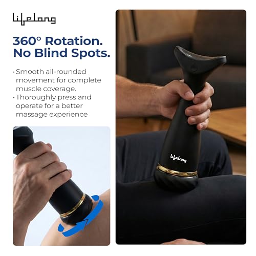 Image of Lifelong Flathead Massager | Body Massager for Pain Relief | 4 Specialized Heads for Targeted Therapy | 4 Speed Levels | Heat Therapy | Full Body Electric Percussion Massager for Adults | Black